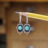 Southwest Style Turquoise Dangle Earrings - Blue Gemstone Earrings on Lever Back Ear Wires