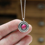 Round Modern Ruby Necklace on Adjustable Chain - 10mm Round Rose Cut Gemstone Set on Sterling Silver Circle Pendant