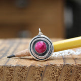 Round Modern Ruby Necklace on Adjustable Chain - 10mm Round Rose Cut Gemstone Set on Sterling Silver Circle Pendant