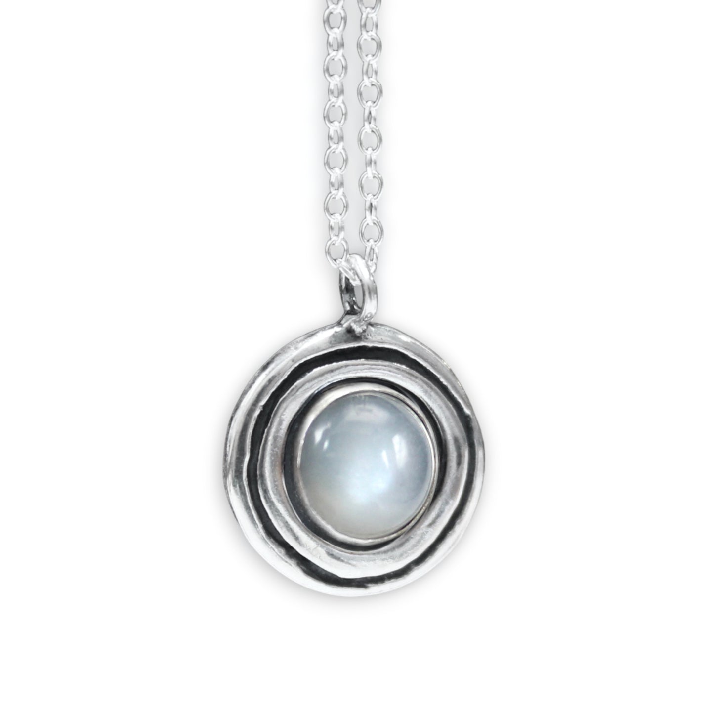Modern Round Moonstone Necklace - Sterling Silver and Moonstone Organic Shaped Circle Pendant