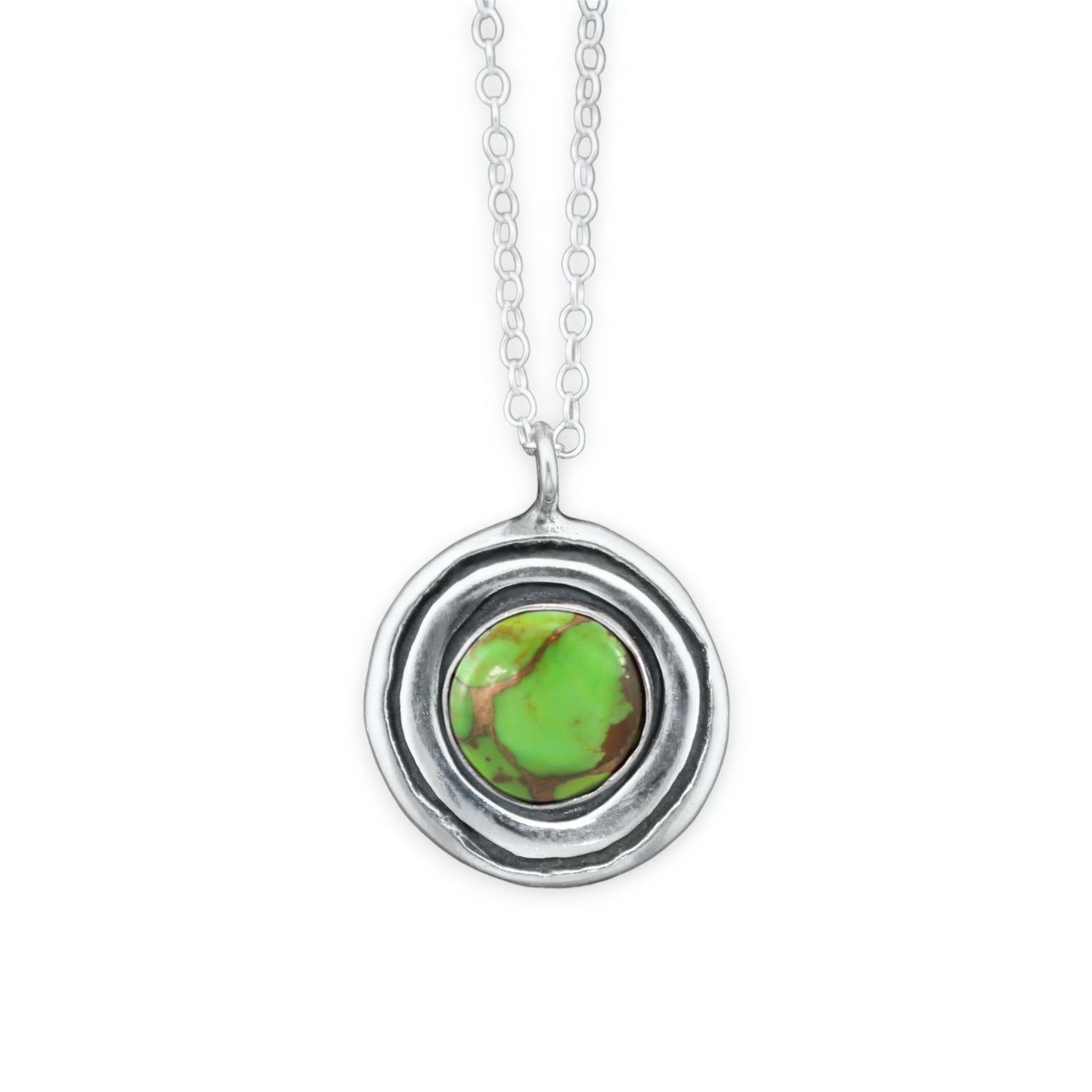 Sterling Silver Green Copper Turquoise Necklace on Adjustable Chain