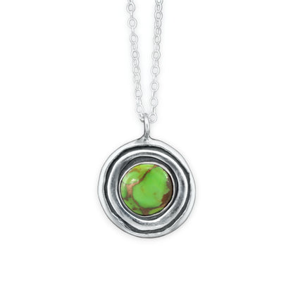 Sterling Silver Green Copper Turquoise Necklace on Adjustable Chain