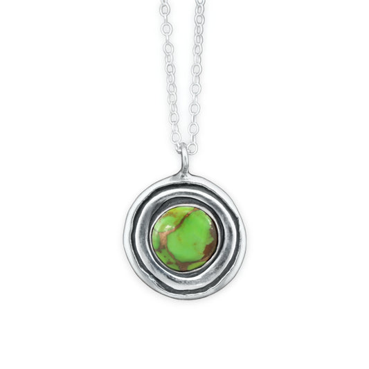 Sterling Silver Green Copper Turquoise Necklace on Adjustable Chain