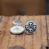 Sterling Silver and Enamel Skull Cufflinks for Men and Women