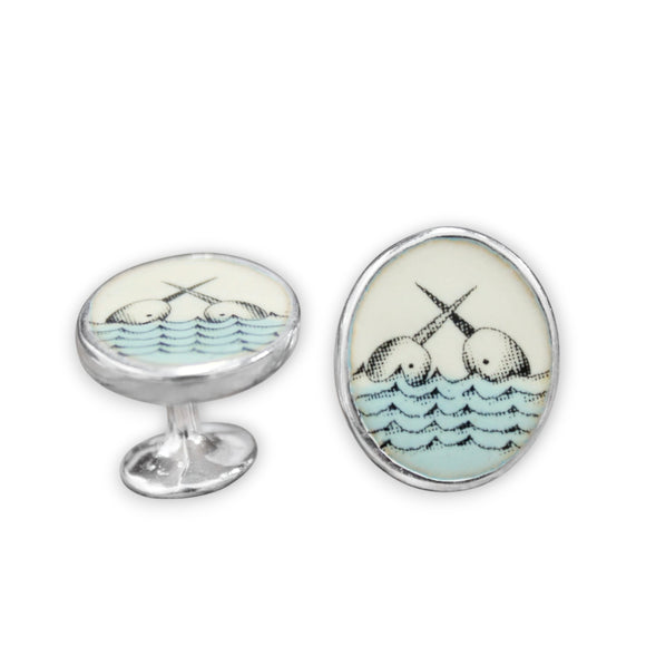 Narwhal Cufflinks - Sterling Silver and Enamel Romantic Gift For Men