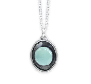 Aqua Blue Chalcedony Gemstone Pendant on Sterling Silver Shadow Setting