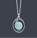 Aqua Blue Chalcedony Gemstone Pendant on Sterling Silver Shadow Setting