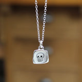 Teeny Tiny Enamel and Sterling Silver Skull Necklace on Adjustable Serling Chain - Skull Jewelry