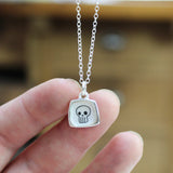 Teeny Tiny Enamel and Sterling Silver Skull Necklace on Adjustable Serling Chain - Skull Jewelry