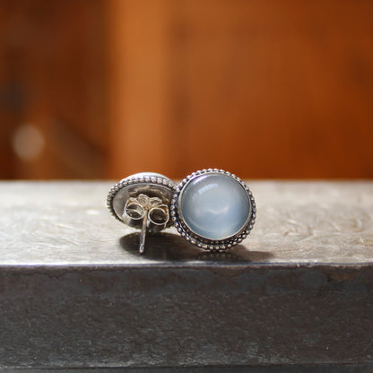 Sterling Silver and Grey-White Moonstone Post Earrings