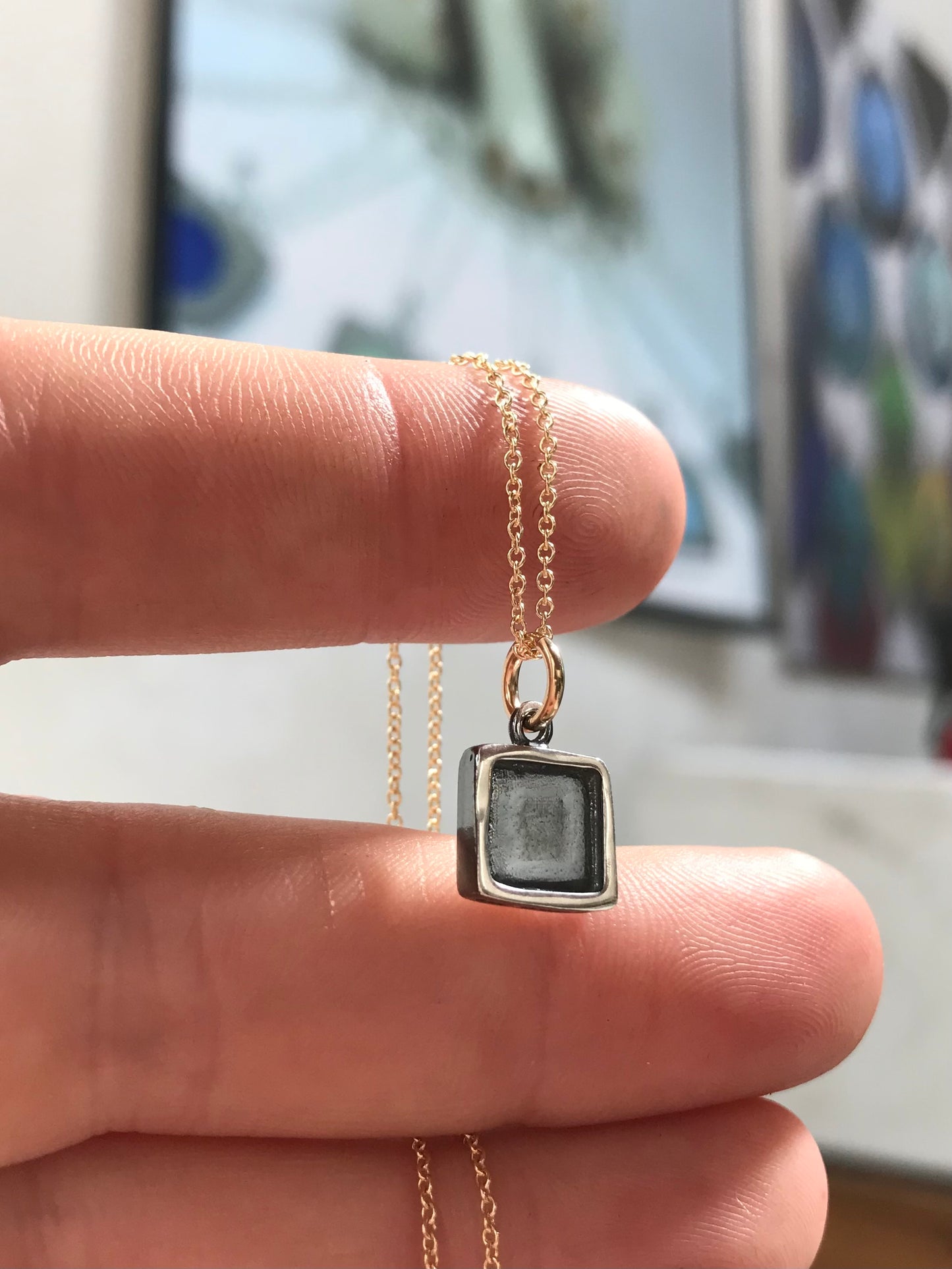 Small Square 24K Gold and Sterling Silver Necklace