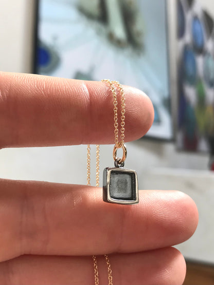 Small Square 24K Gold and Sterling Silver Necklace