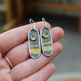 Gold and Silver Rustic Dangle Earrings with Bezel Set 6mm Citrine Gemstone