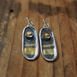 Gold and Silver Rustic Dangle Earrings with Bezel Set 6mm Citrine Gemstone