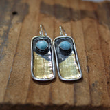 24 Karat Gold and Sterling Silver Dangle Earrings with Bezel Set Blue Larimar