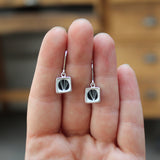 Black and White Abstract Illustration in Enamel on a Sterling Silver Lever Back Dangle Earring