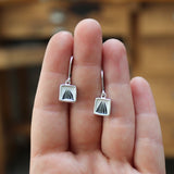 Black and White Abstract Illustration in Enamel on a Sterling Silver Lever Back Dangle Earring