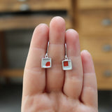 Reversible Earrings - Tiny Enamel Lever Back Dangles in Bold Geometric Designs - Blue Red Color Block - Modern High Design