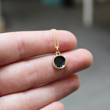 Black and Blue Tiny Reversible Enamel Necklace Gold Dipped on Gold Filled Chain