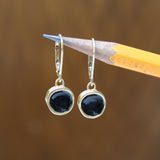 Blue and Black Dangle Earrings - Reversible Gold Plated Enamel Earrings in Cool Tones