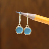 Blue and Black Dangle Earrings - Reversible Gold Plated Enamel Earrings in Cool Tones