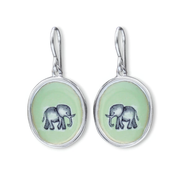 Sterling Silver and Enamel Elephant Earrings