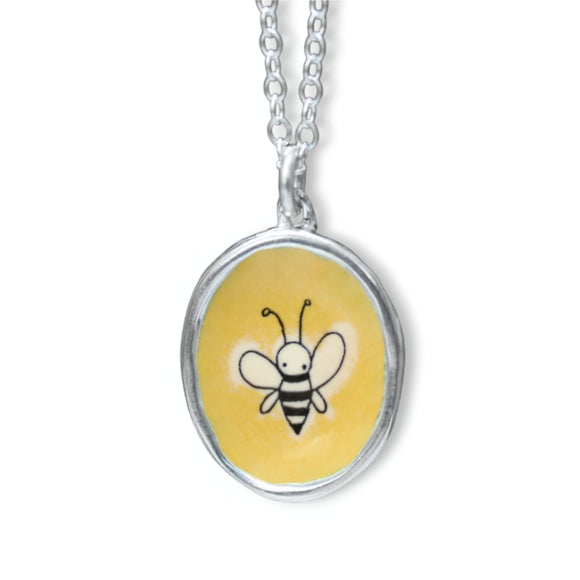 Sterling Silver and Enamel Bee Necklace