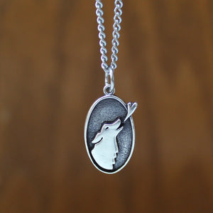 Sterling Silver Howling Wolf Pendant on Stainless Steel or Sterling Cable Chain - Wolf Jewelry for Men and Women