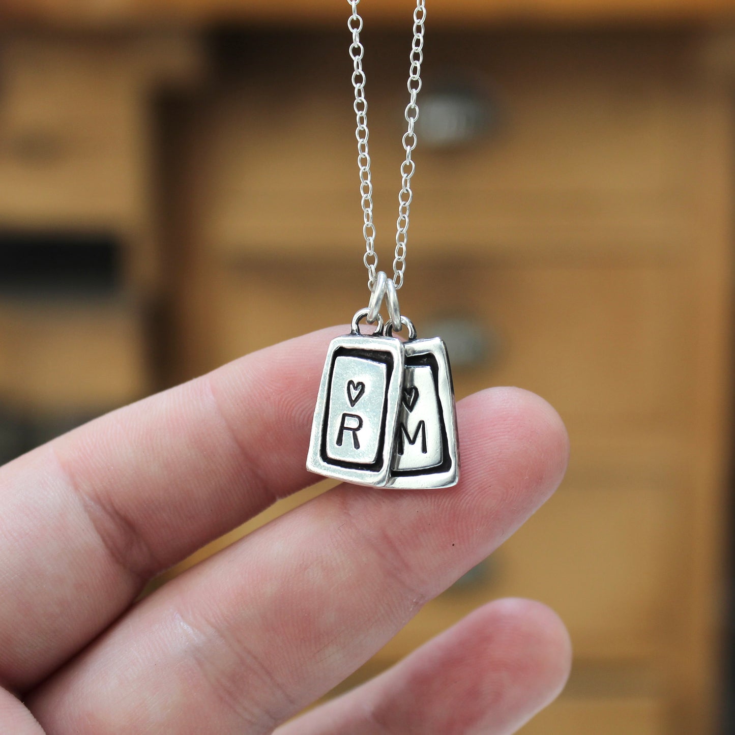 Custom Initial Charm with Heart- Sterling Silver Charm on Adjustable Chain - Build Your Own Charm Necklace!