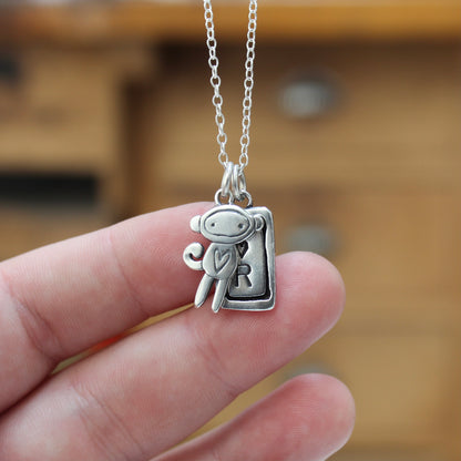 Custom Initial Charm with Heart- Sterling Silver Charm on Adjustable Chain - Build Your Own Charm Necklace!