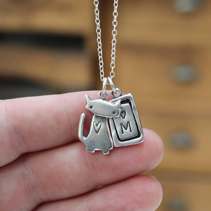 Custom Initial Charm with Heart- Sterling Silver Charm on Adjustable Chain - Build Your Own Charm Necklace!