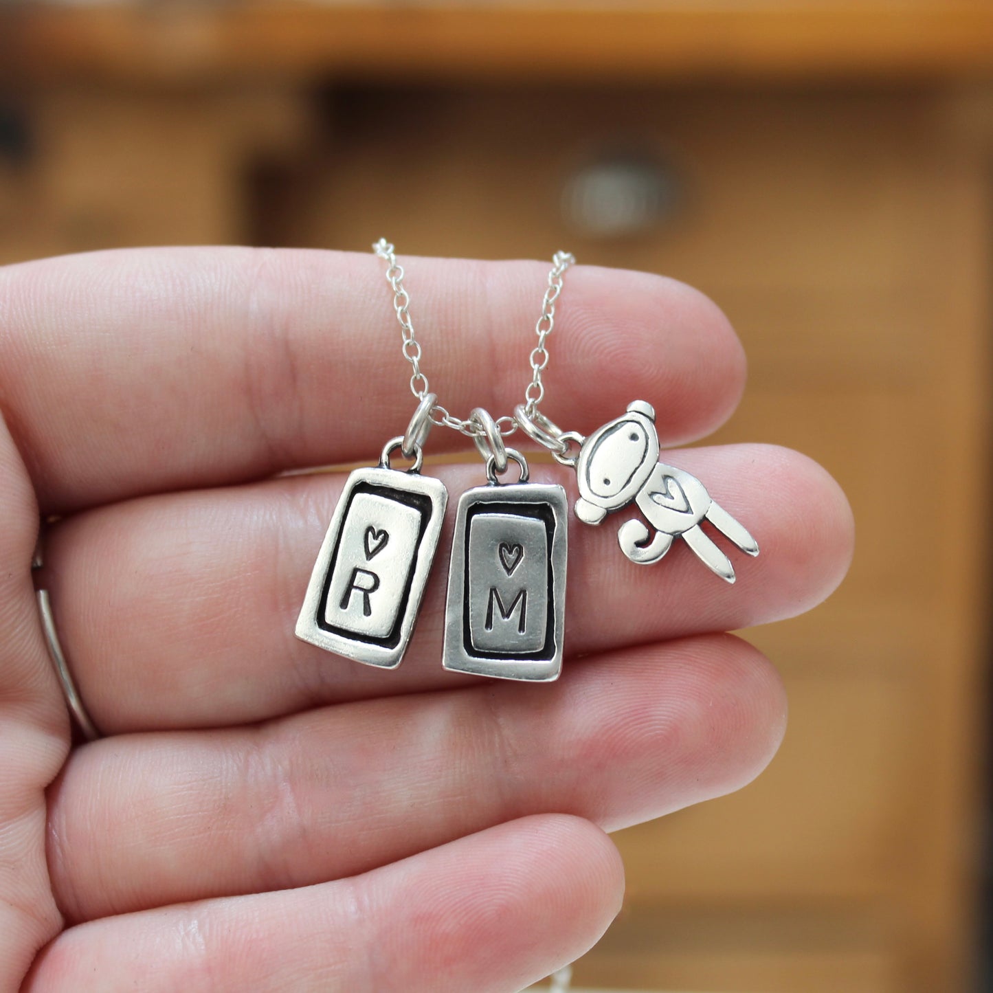 Custom Initial Charm with Heart- Sterling Silver Charm on Adjustable Chain - Build Your Own Charm Necklace!