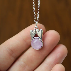 Sterling Silver Connected Hearts Pendant with Prong Set 10mm Kunzite - Love and Friendship Gift