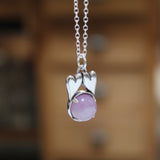 Sterling Silver Connected Hearts Pendant with Prong Set 10mm Kunzite - Love and Friendship Gift