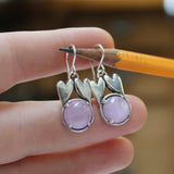 Sterling Silver Connected Hearts Earrings with Prong Set 10mm Kunzite - Love and Friendship Gift