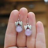 Sterling Silver Connected Hearts Earrings with Prong Set 10mm Kunzite - Love and Friendship Gift