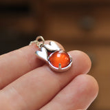 Sterling Silver Connected Hearts Pendant with Prong Set 10mm Carnelian - Love and Friendship Gift