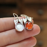 Sterling Silver Connected Hearts Earrings with Prong Set 10mm Carnelian - Love and Friendship Gift