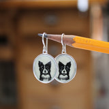 Border Collie Earrings - Sterling Silver and Enamel Dog Jewelry - Sheltie Australian Shepherd Gift