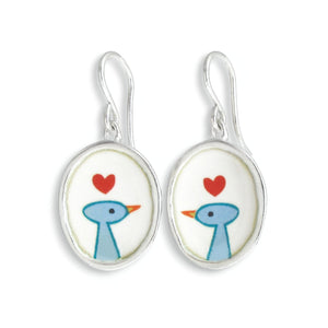 Love Bird Earrings - Sterling Silver and Enamel Bluebird Dangle Earrings