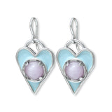 Sterling Silver Pastel Enamel and Gemstone Heart Earrings - Dangling Heart Earrings