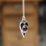 Sterling Silver Black Enamel and Rose Cut Garnet Heart Necklace - Heart Pendant with Prong Set Gemstone Whimsigoth