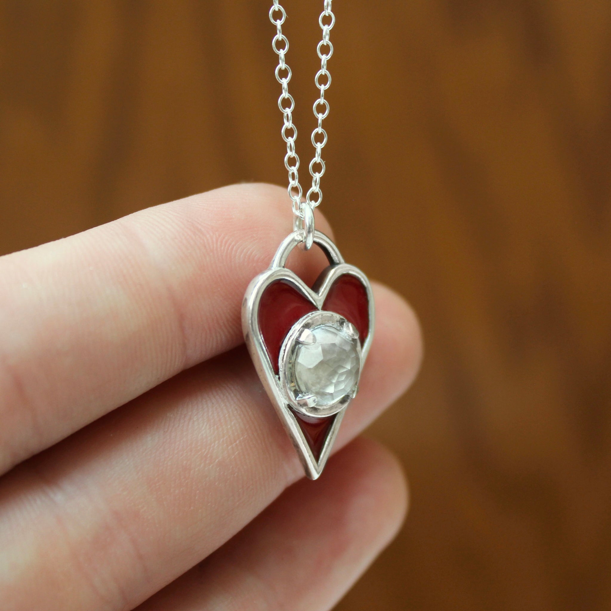 White topaz and top Ruby heart necklace