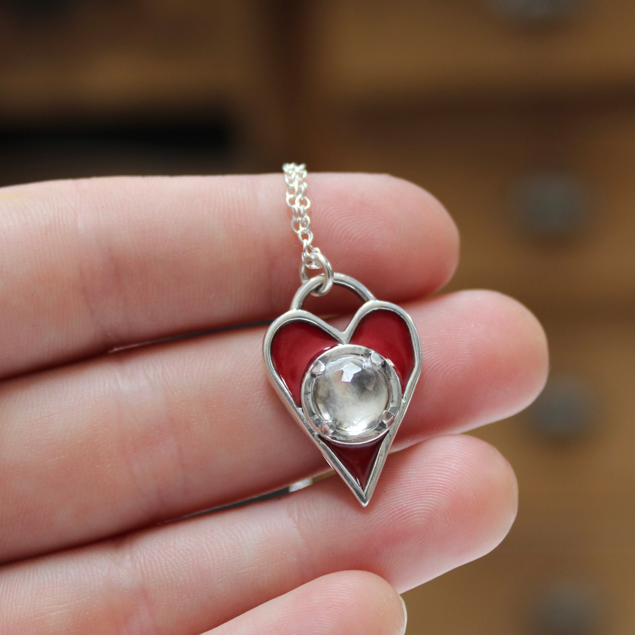 Sterling Silver Floating Garnet and White Topaz Heart Pendant popular