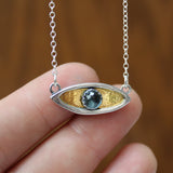 Sterling Silver, 24K Gold and London Blue Topaz Evil Eye Pendant - Good Luck and Protection Necklace