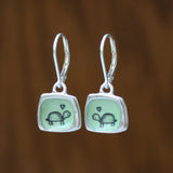 Sterling Silver Turtle Earrings - Adorable Turtle Jewelry - Lever Back Ear Wires and Vitreous Enamel