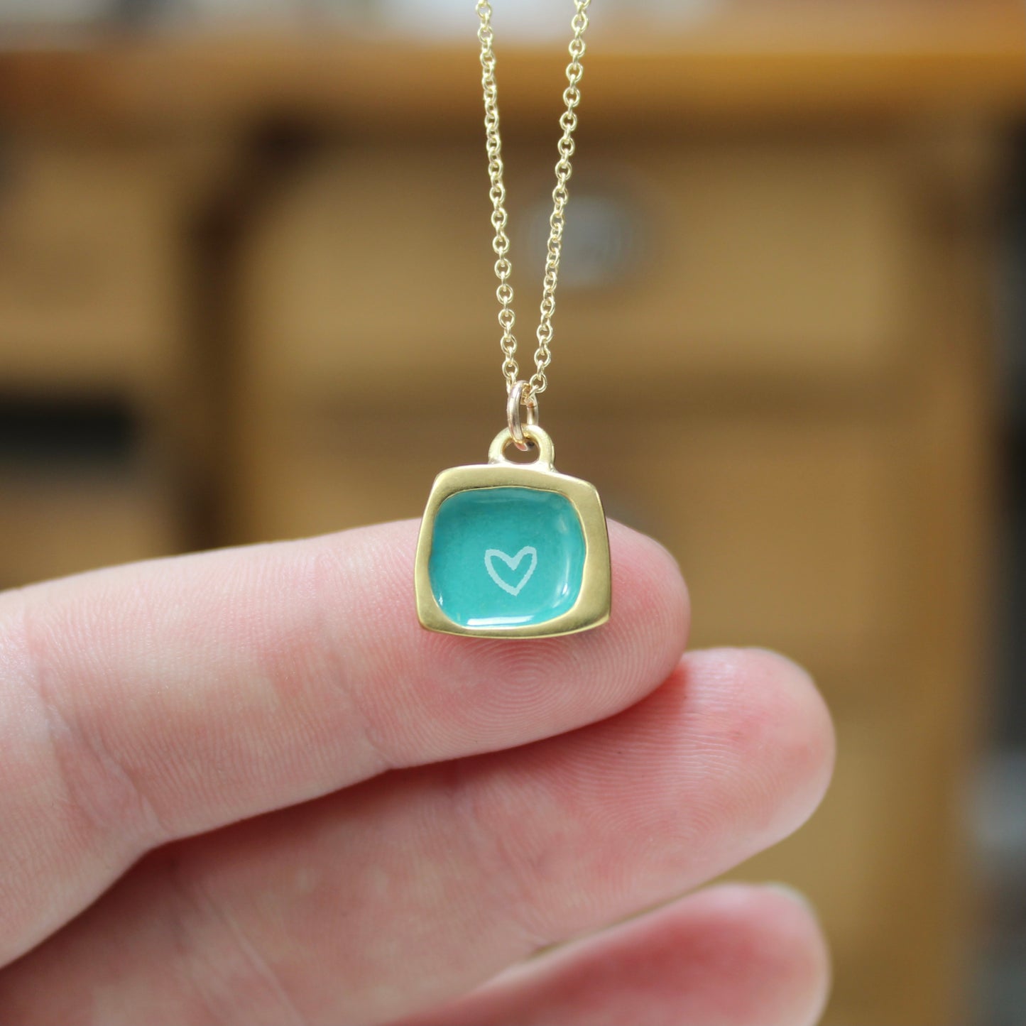 Tiny Gold Heart Necklace - Sterling Silver and Blue Enamel Heart Charm Jewelry
