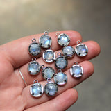 Sterling Silver Rose Cut Rainbow Moonstone Earrings - Prong Set Gemstone Dangle Earrings