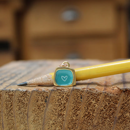 Tiny Gold Heart Necklace - Sterling Silver and Blue Enamel Heart Charm Jewelry