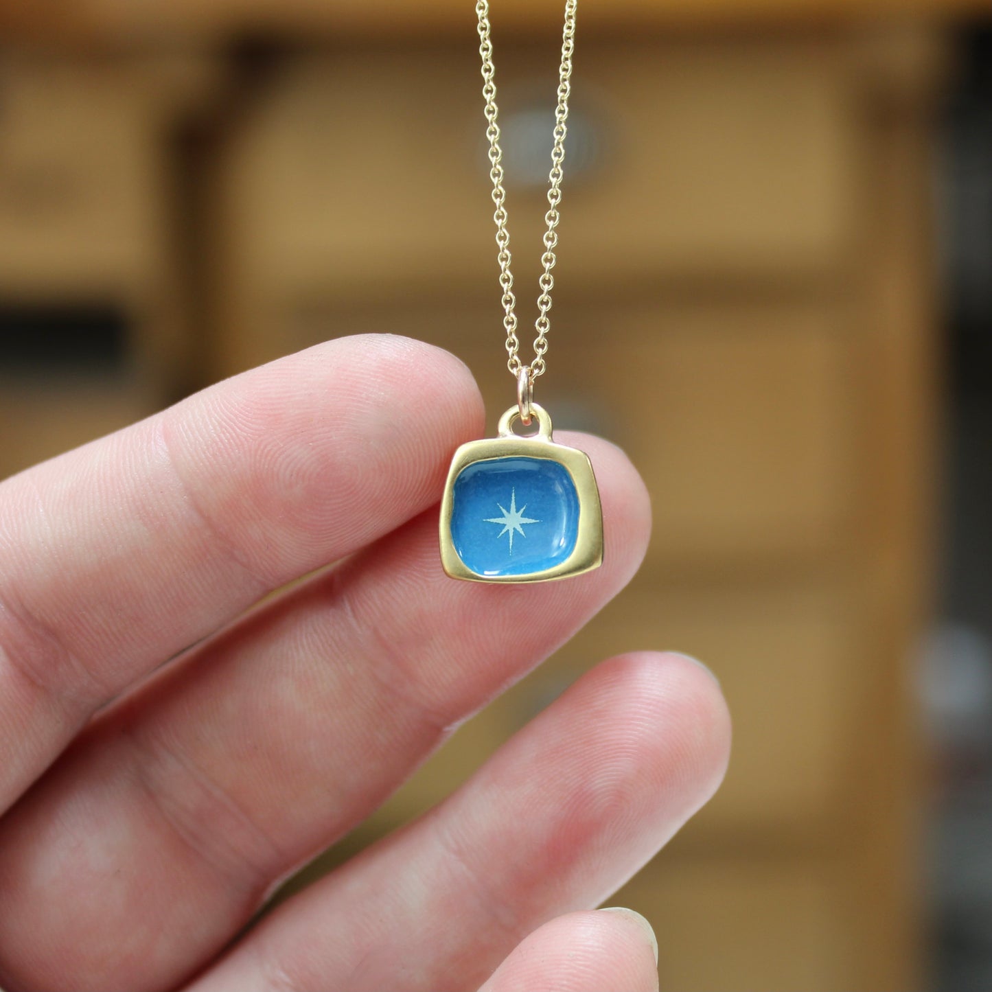 Gold Star Necklace - Sterling Silver And Blue Enamel Star Pendant - Star Charm Jewelry